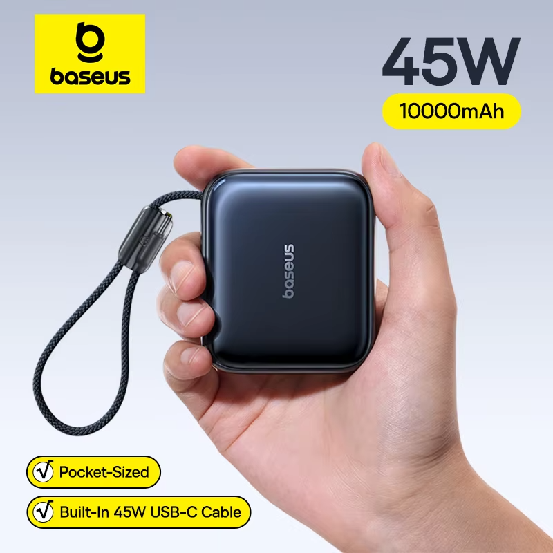 Baseus 45W Mini Power Bank 10000mAh with Built-in USB-C Cable