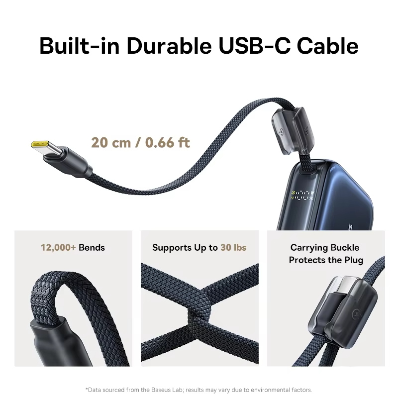 Baseus 45W Mini Power Bank 10000mAh with Built-in USB-C Cable view 3