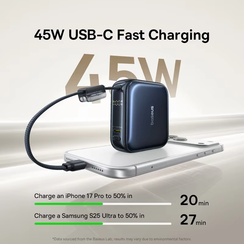 Baseus 45W Mini Power Bank 10000mAh with Built-in USB-C Cable view 6