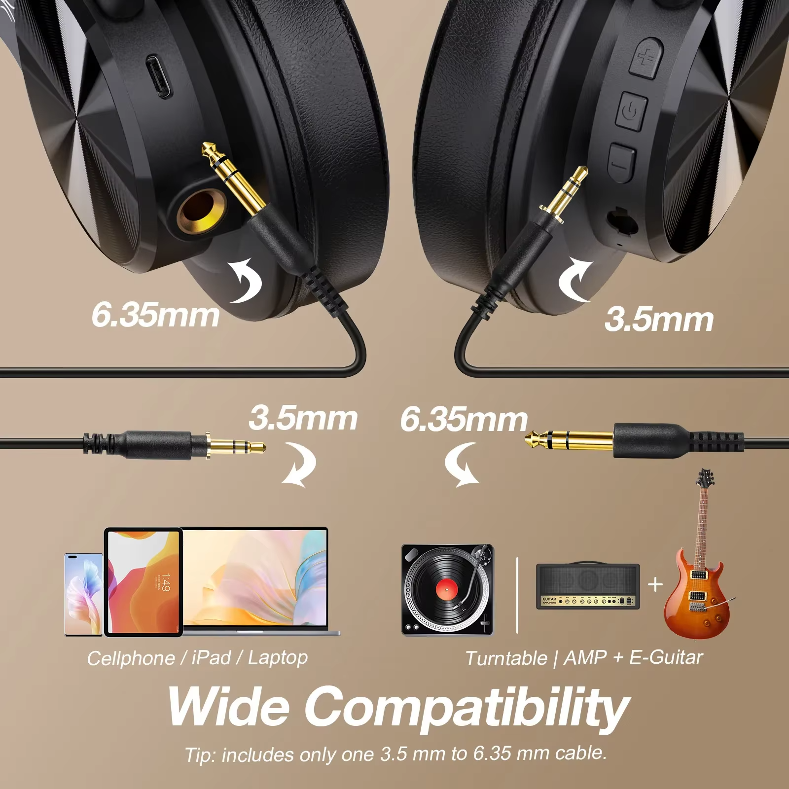 Oneodio Fusion A70 Headphones — Hi-Res BT, 72H, Over-Ear Studio Monitor view 3