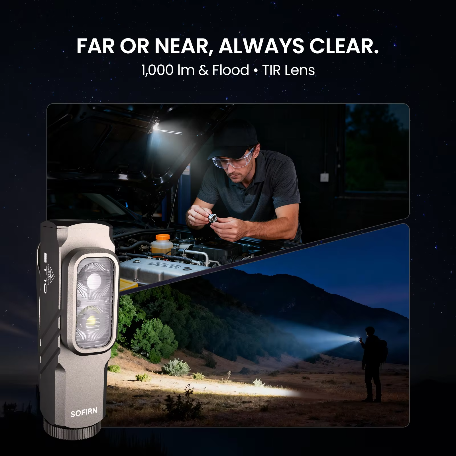 SOFIRN ST10 Mini Flashlight — 1000LM, USB-C 14500, Red Light, Magnetic Tail view 3