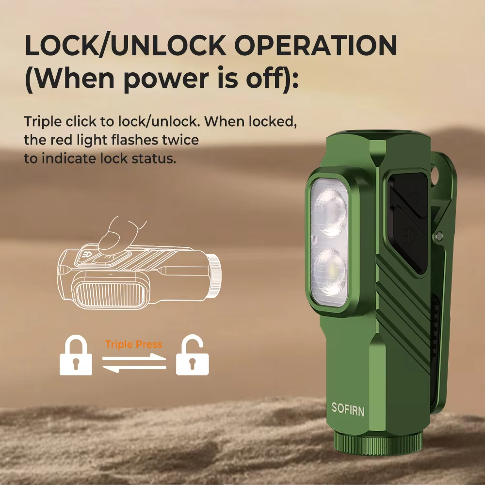 SOFIRN ST10 Mini Flashlight — 1000LM, USB-C 14500, Red Light, Magnetic Tail view 5