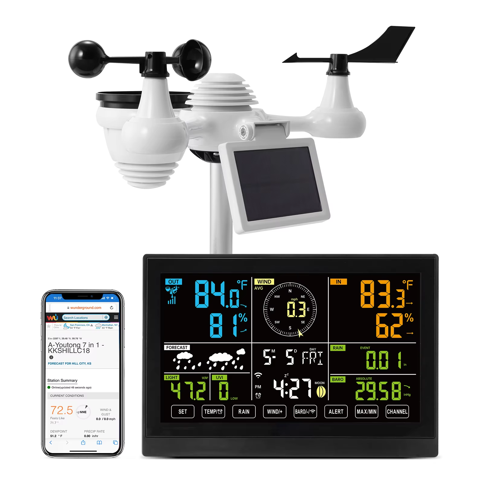 SucceBuy 7-in-1 Wi-Fi Weather Station — 7.5-inch Color Display + Solar Wireless Sensor view 2