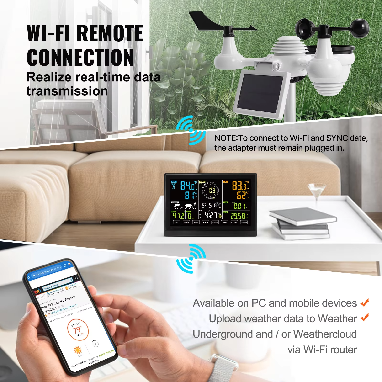 SucceBuy 7-in-1 Wi-Fi Weather Station — 7.5-inch Color Display + Solar Wireless Sensor view 4