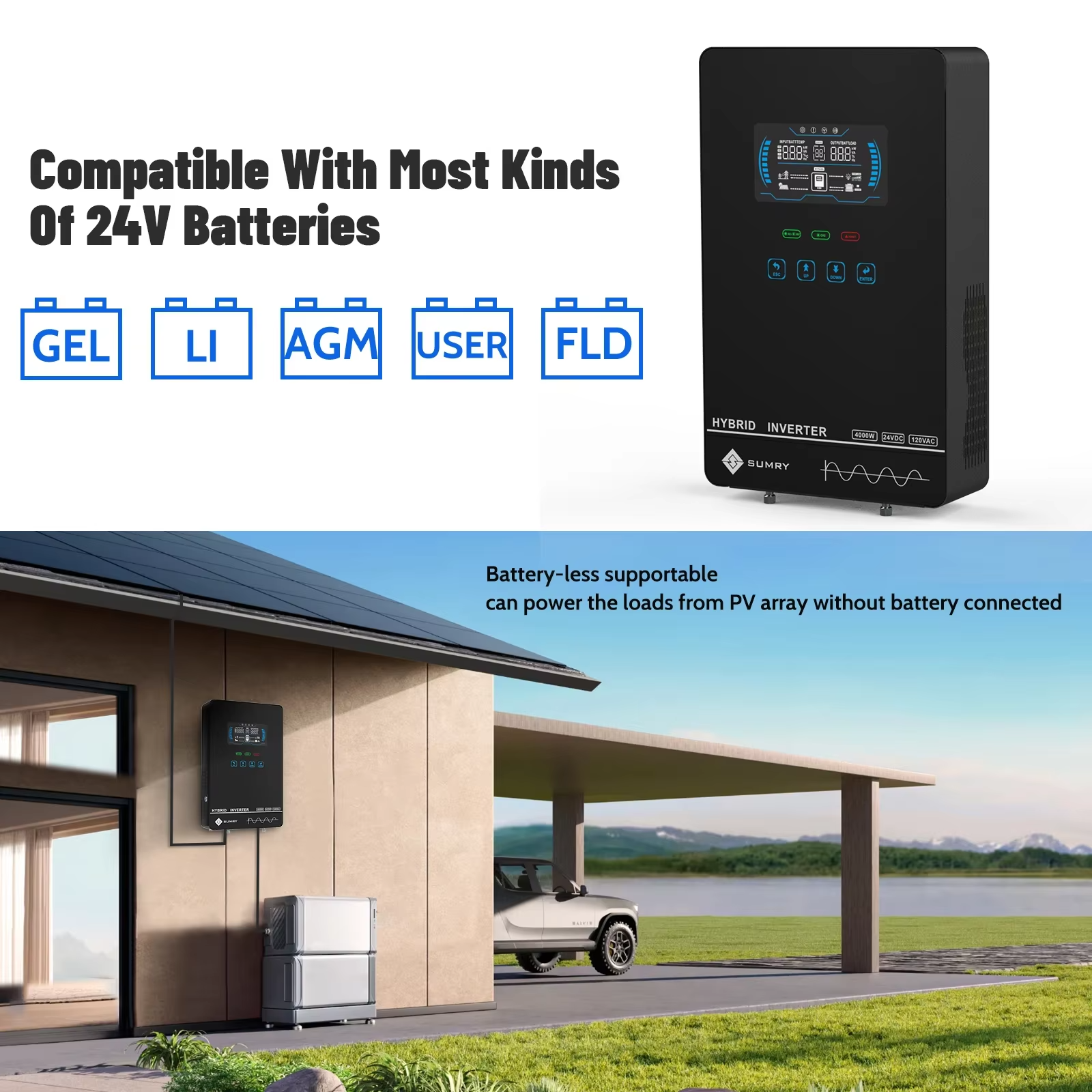 SUMRY 4KW/6KW Off-Grid Solar Inverter — 24V, 140A MPPT, 5600W Pure Sine Wave view 3