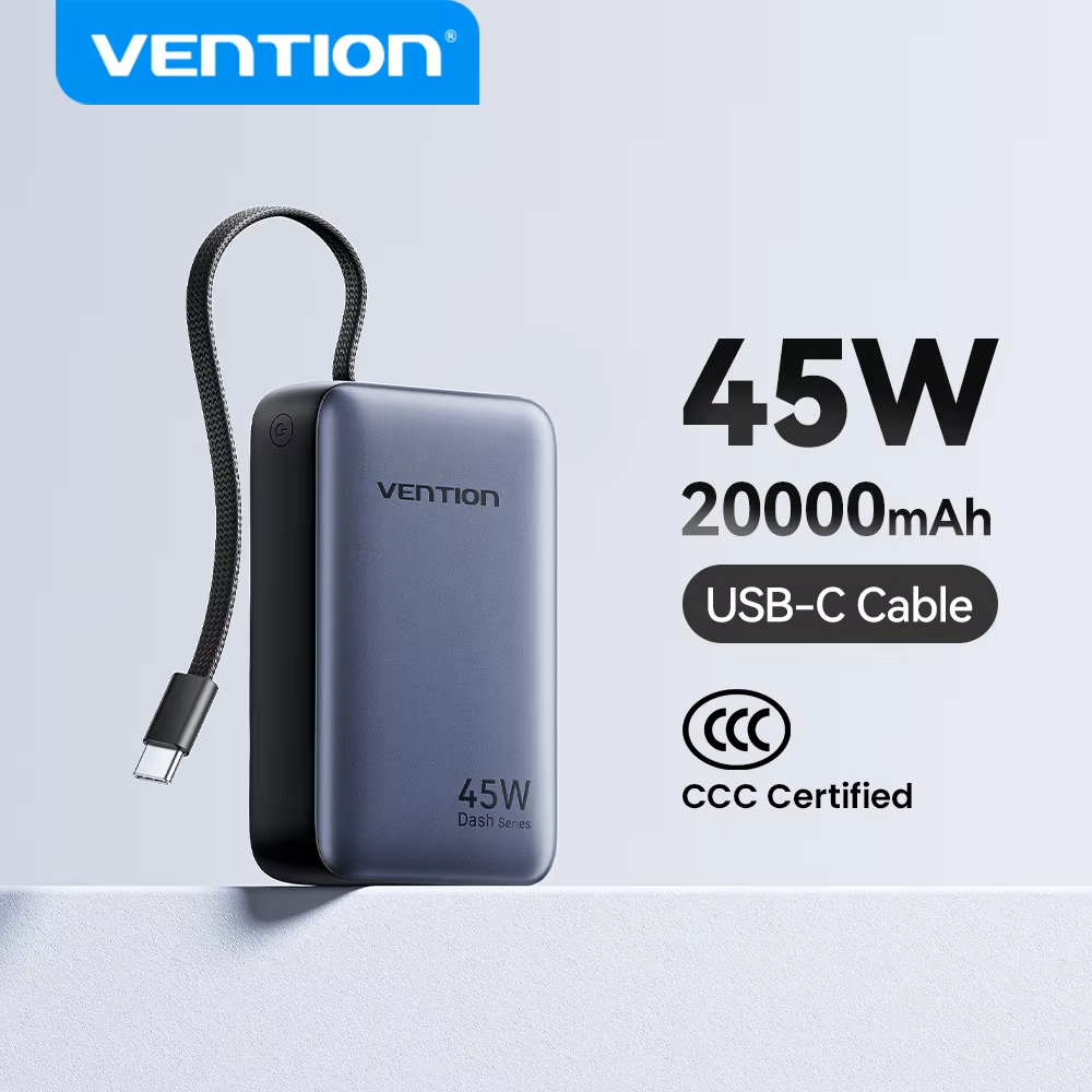 Vention CCC 45W 20000mAh Power Bank with Built-in USB-C Cable view 2